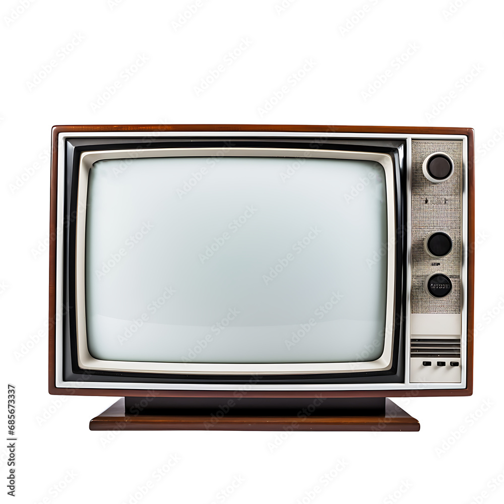 Retro tv set isolated on transparent background, cutout PNG file.