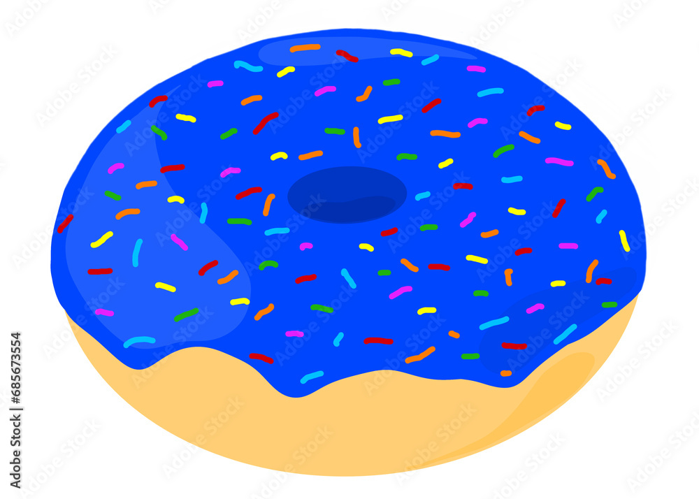 Donut with Blueberry Cream and Sprinkle. Blue Donut 2D Design Donut with Blueberry Cream and Sprinkle. Blue Donut 2D Design