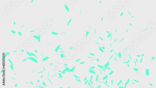 Cyan 3D animation of confetti falling on White Alpha Screen Background 4K. Celebrate the holidays. Easy to put it into your scene or video.