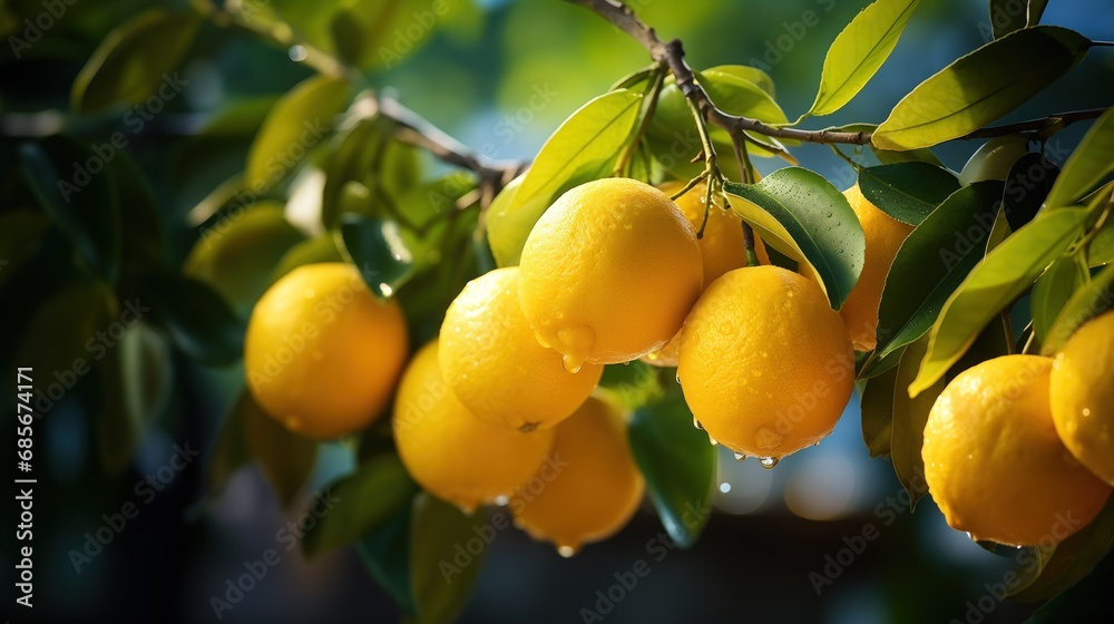 Citrus Background with Lemon Tree Leaves