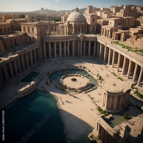 Roman city, aerial view, octane render, dramatic scene, no people