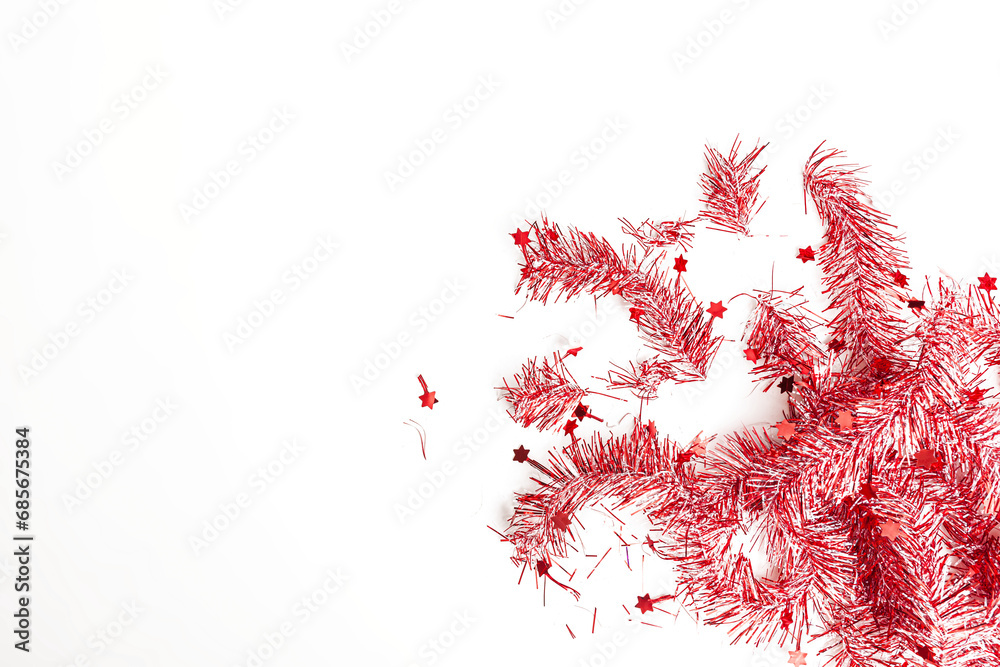 flat lay of Christmas party with red streamers with transparent background, top view flat lay of Christmas party with red streamers with transparent background, top view