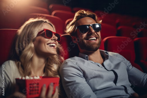 cinema, entertainment and people concept - happy couple watching movie in cinema