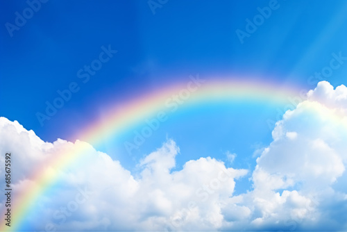 Seven-colored rainbow and clouds. Color scheme illustration in bright and pale colors. A concept suitable for hopes  desires  and wishes that will make your hopes and happiness come true.