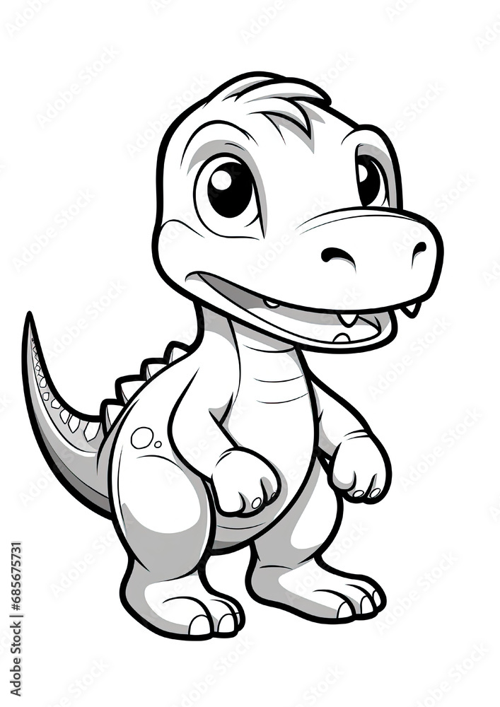 Naklejka premium Cartoon Dinosaur Coloring Page isolated on white