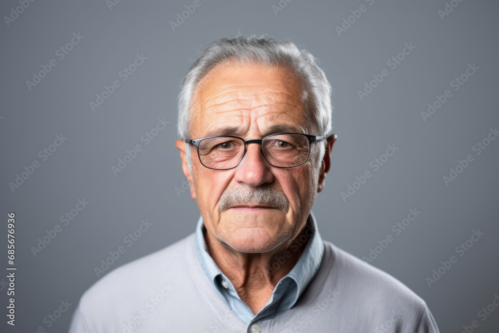 Portrait of a senior man with glasses on a gray background. Portrait of a senior man with glasses on a gray background.