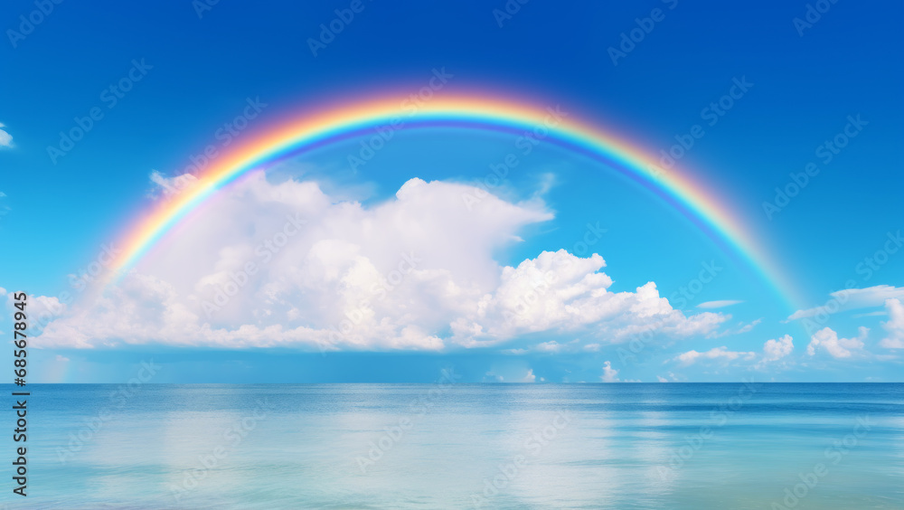 A seven-colored rainbow and clouds. A concept suitable for hopes, desires, and wishes that will make your dreams, hopes, and happiness come true.