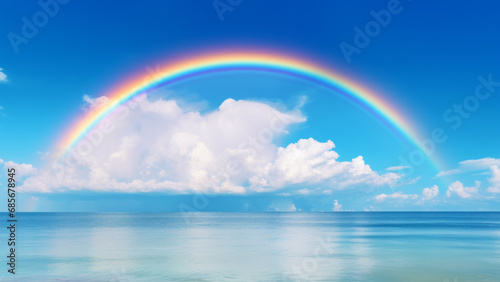 A seven-colored rainbow and clouds. A concept suitable for hopes, desires, and wishes that will make your dreams, hopes, and happiness come true.