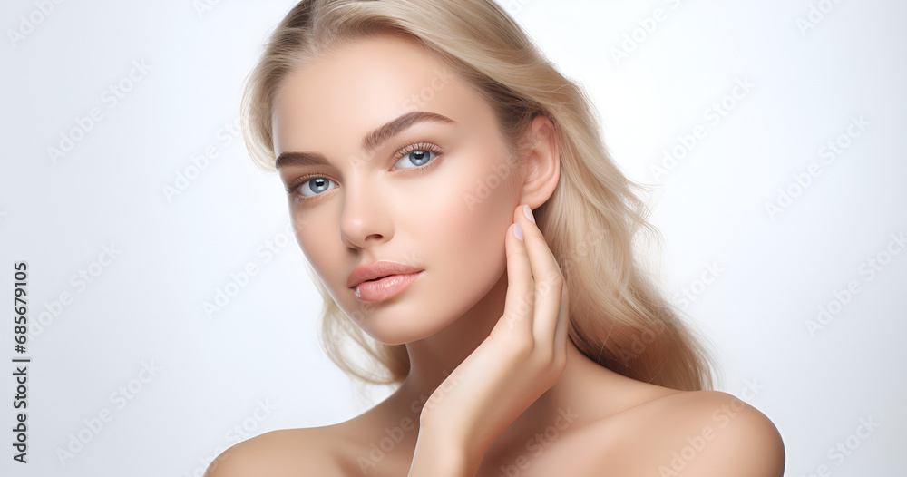 Beautiful Young Blond Woman with Perfect Skin touch Beautiful Young Blond Woman with Perfect Skin touch