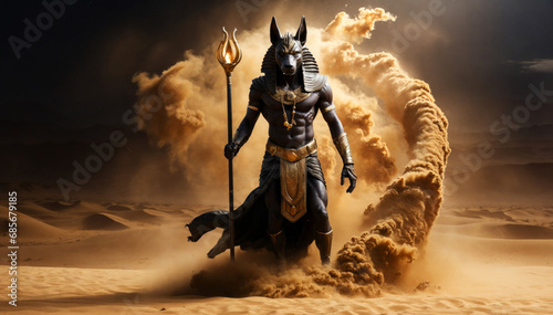 The Egyptian god Anubis triggers a sandstorm. photo