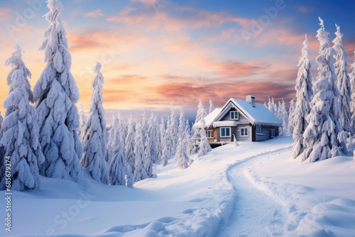 Winter mountain landscape with a house © Veniamin Kraskov