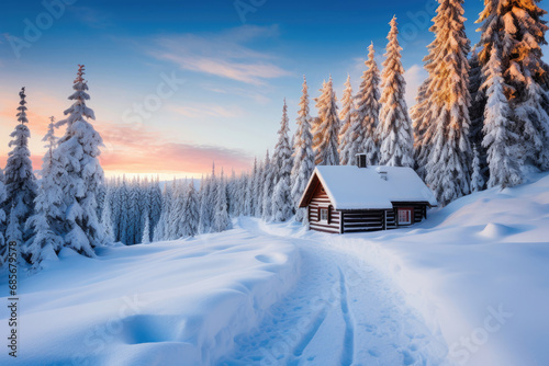 Winter mountain landscape with a house © Veniamin Kraskov