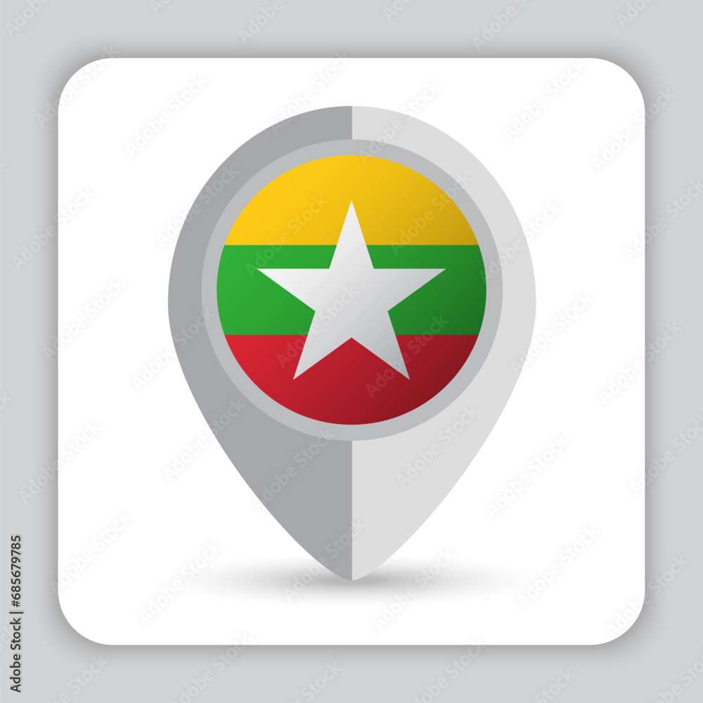Myanmar Flag Pin Map Icon Myanmar Flag Pin Map Icon