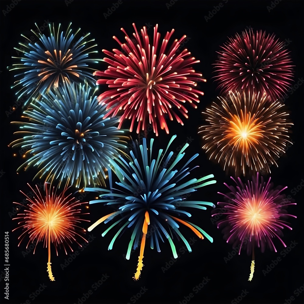 Fototapeta premium Colorful fireworks in isolated background