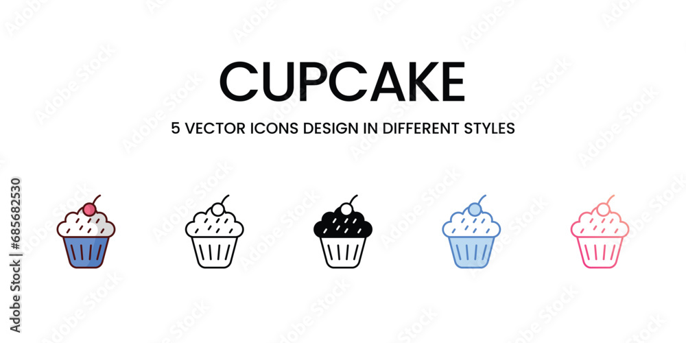 Cupcake Icons set. Suitable for Web Page, Mobile App, UI, UX and GUI design. Vector stock illustration.