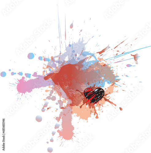 Colourful heart shape with paint stains isolated on white.