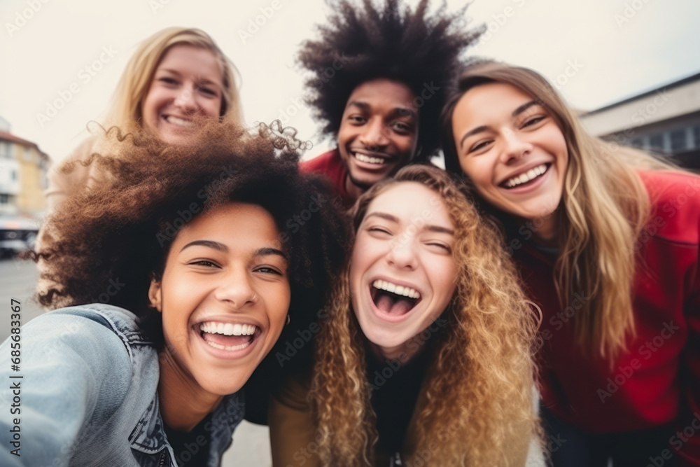 Portrait of a group of friends smiling and looking at camera. Portrait of a group of friends smiling and looking at camera.