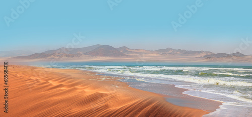 Namib desert with Atlantic ocean meets near Skeleton coast -  Namibia, South Africa © muratart