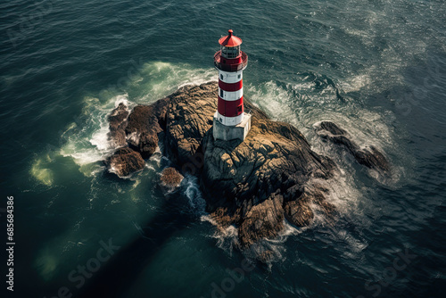 aerial view lighthouse in the sea