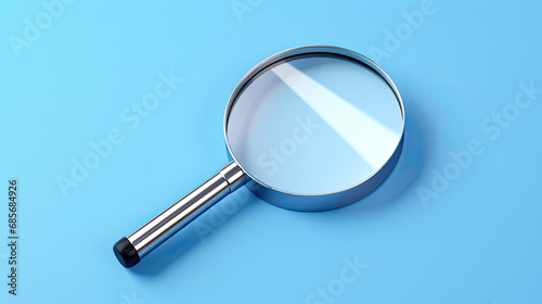 top view magnifying glass on a blue background