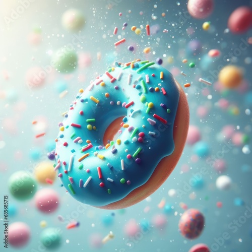 chocolate donut with sprinkles fluying background photo