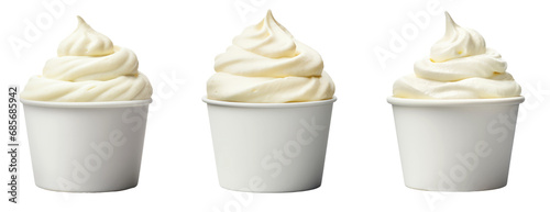 White paper cup bowls with cream or ice cream swirl, mockup, png