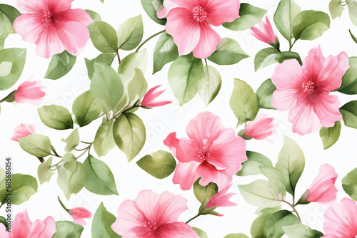 Watercolor floral border wreath with green leaves, pink peach blush and flower branches