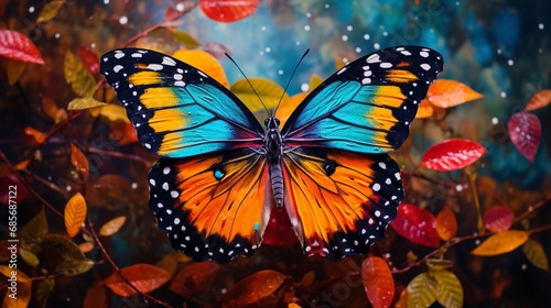 A painted butterfly blending into its natural habitat.