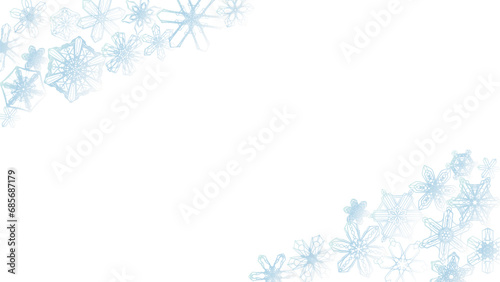 水色の綺麗な雪の結晶のコーナー飾り 16：9