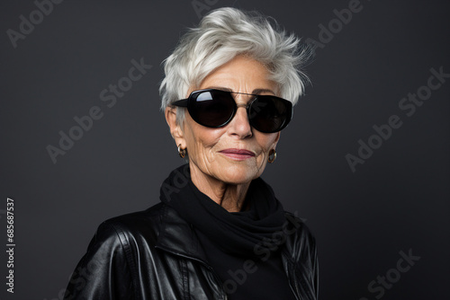 Generative AI portrait of stunning sophisticated woman pensioner dressed in stylish clothes