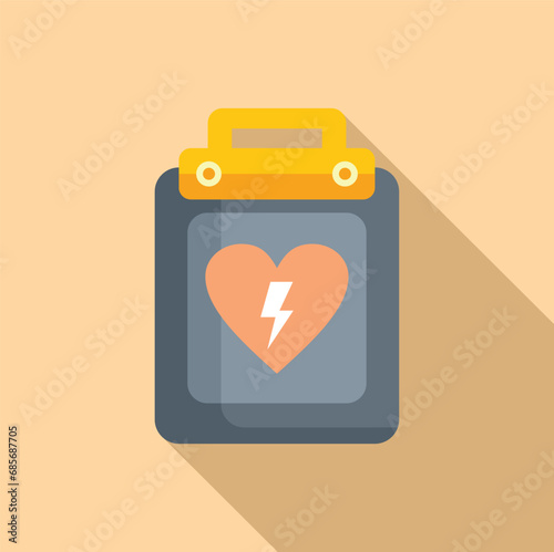 Electric defibrillator icon flat vector. Health automatic care. Cardiac support photo