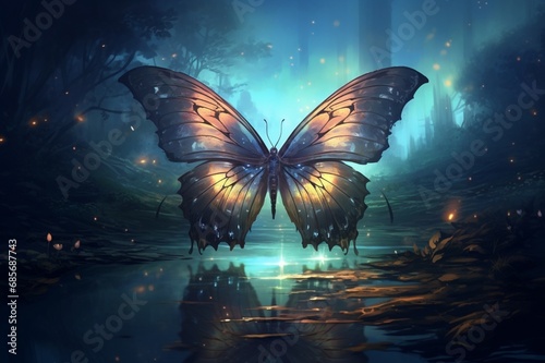 The ethereal beauty of a painted butterfly under the gentle moonlight.