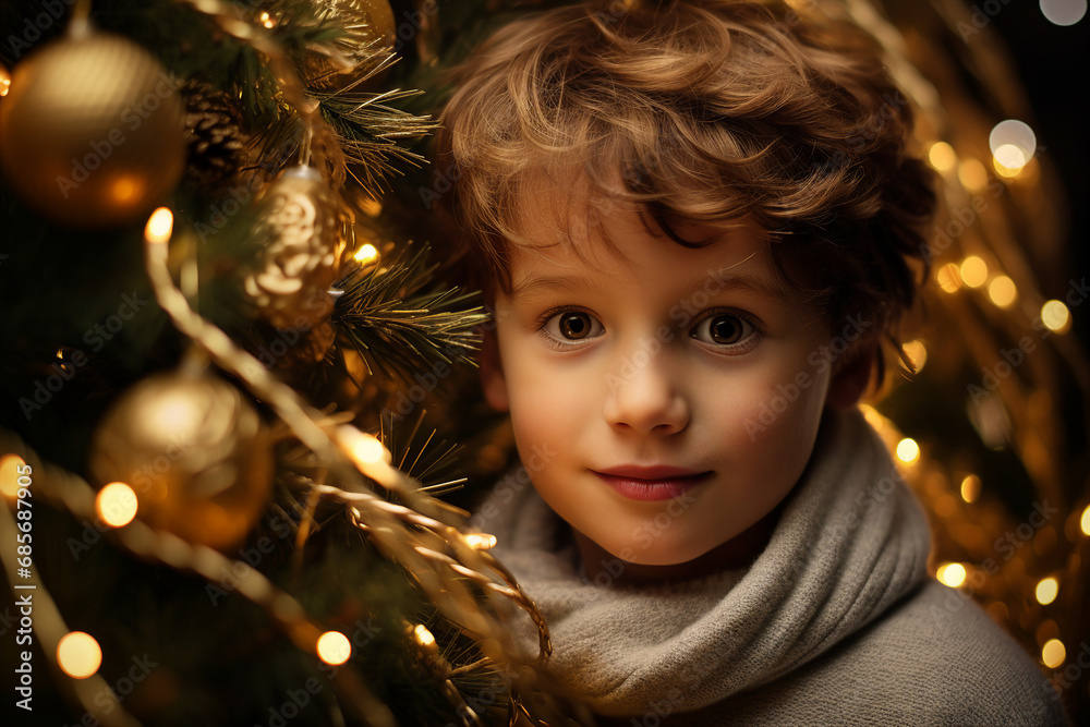 Generative AI. Young boy girl enjoy winter holidays xmas x mas eve decorated room Generative AI. Young boy girl enjoy winter holidays xmas x mas eve decorated room