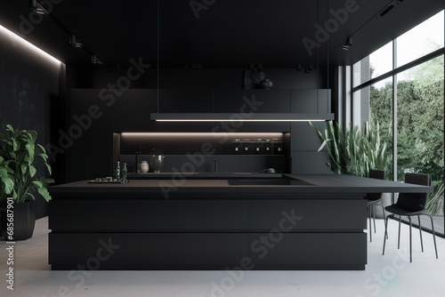 Sleek and modern, dark black kitchen exudes industrial edge and sophisticated style