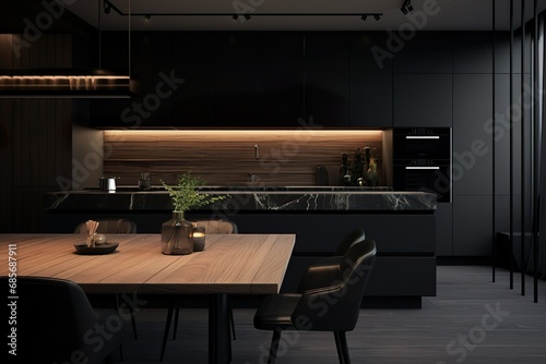 Sleek and modern, dark black kitchen exudes industrial edge and sophisticated style