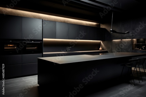 Sleek and modern, dark black kitchen exudes industrial edge and sophisticated style