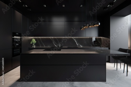 Sleek and modern, dark black kitchen exudes industrial edge and sophisticated style