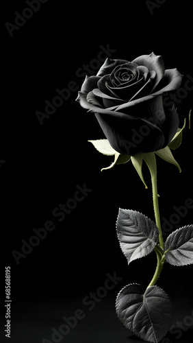 black rose on dark background and copy space, condolence card, in loving memory background