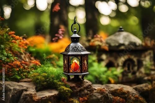 magical lantern in the magical fairy forest photo