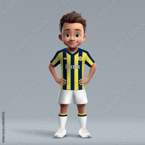 3d cartoon cute young soccer player in Fenerbahce football uniform. photo