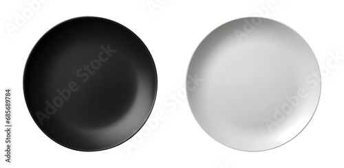 Top view of black and white plate, cut out - stock png.