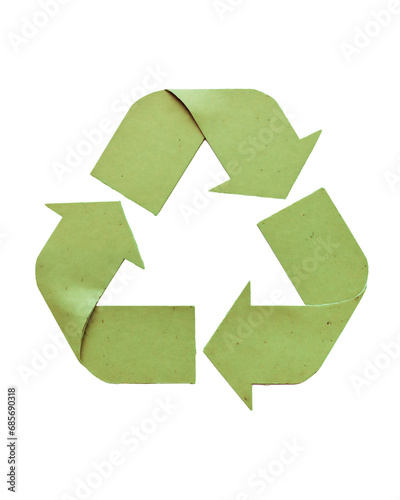 Green cardboard recycling symbol. Ecological emblem, cut out - stock png.