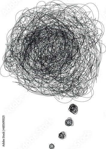 Abstract background with circles, line pattern. Stress mind cloud. Vector illustration of scribble lines isolated.