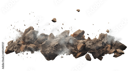 Fotografia Stone destruction in the air on a transparent background