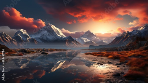 sunrise over the snow mountains