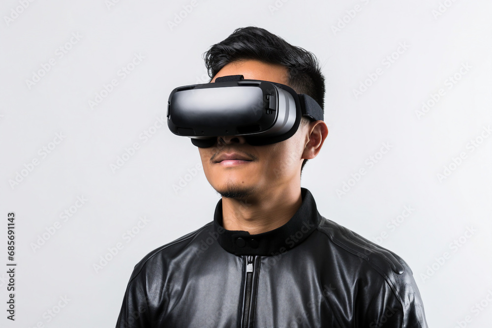 Youngster watching 3d object in virtual world fun cheerful vr glasses goggles generative ai Youngster watching 3d object in virtual world fun cheerful vr glasses goggles generative ai
