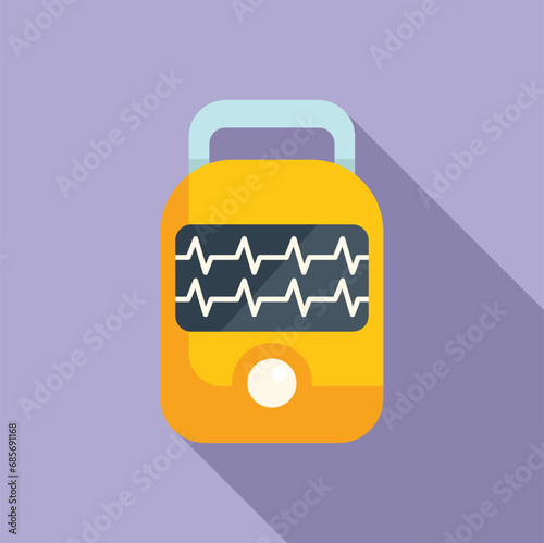 Cardiopulmonary defibrillator icon flat vector. First aid help. Portable device