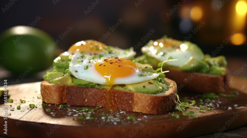 Delicious Breakfast, Toast with Egg and Avocado Delicious Breakfast, Toast with Egg and Avocado