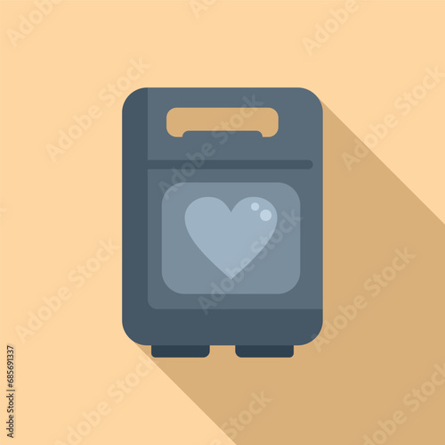 Safety defibrillator icon flat vector. Cardiac attack problem. Cross life
