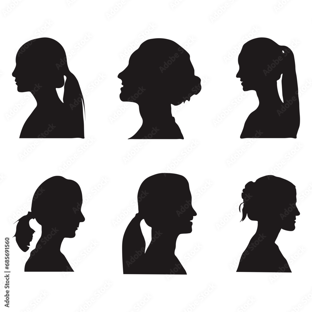 Woman Side Face Silhouette. Vector Illustration Set. Woman Side Face Silhouette. Vector Illustration Set.